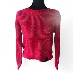 Epic Threads Red Ribbed Knit Sweater Side Tie Detail Size